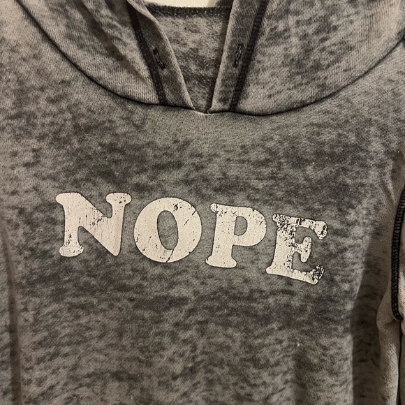 No Tags “Nope” Distressed Grey Graphic Hoodie Fits Med-Large Very Thin Material - Picture 5 of 6